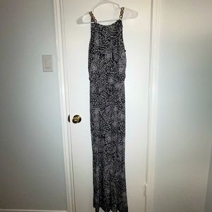 Black & white pattern pant jumpsuit w/ gold detail